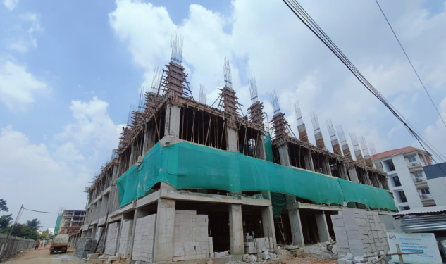 DRA Beena Clover construction update on 06-11-2025 showing Block 1 Elevation View in Selaiyur, East Tambaram, OMR, Chennai.